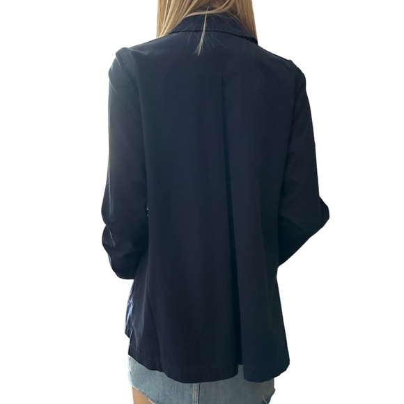 J. Jill Double Breasted Pea Coat Jacket Oversized Cotton Canvas India Blue XS S - Picture 3 of 14
